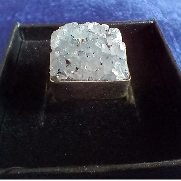 Natural Crystal Square Silver Ring size 5.75 reflective sparkly gemstone - Picture 3 of 14